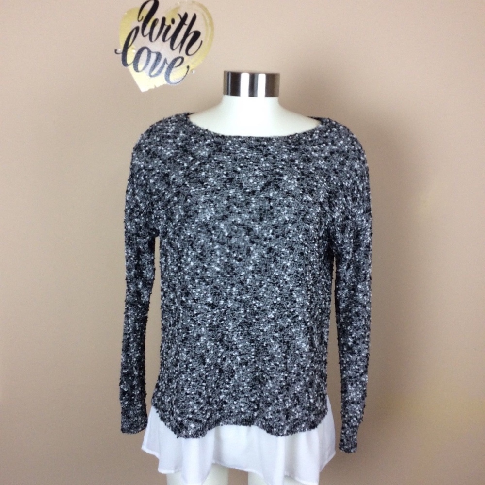 Club Monaco S Black White Ruffled Lined Sweater